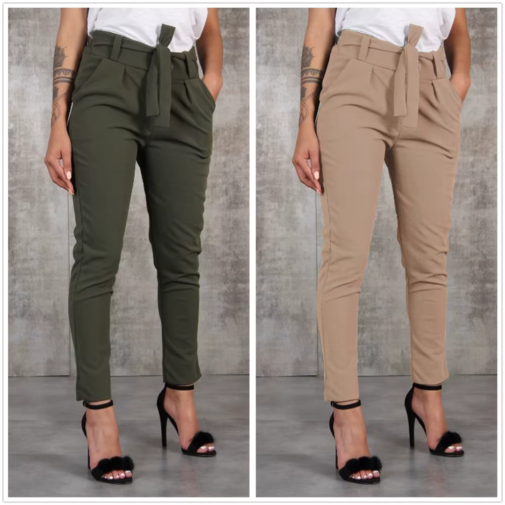 Femmes crayon pantalon printemps automne taille haute poche mince solide pantalon ARJ-K03