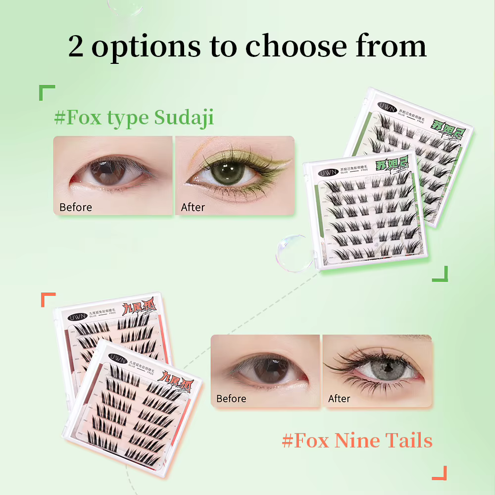 UWN faux cils sans colle Style renard volant Oblique frisant naturel paresseux léger