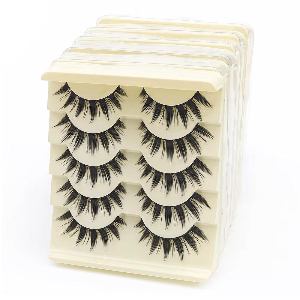 Cils noirs cils yeux de chat bande croisée faux cils naturel Long Cosplay maquillage 5 paires Extension de cils de vison Cilios