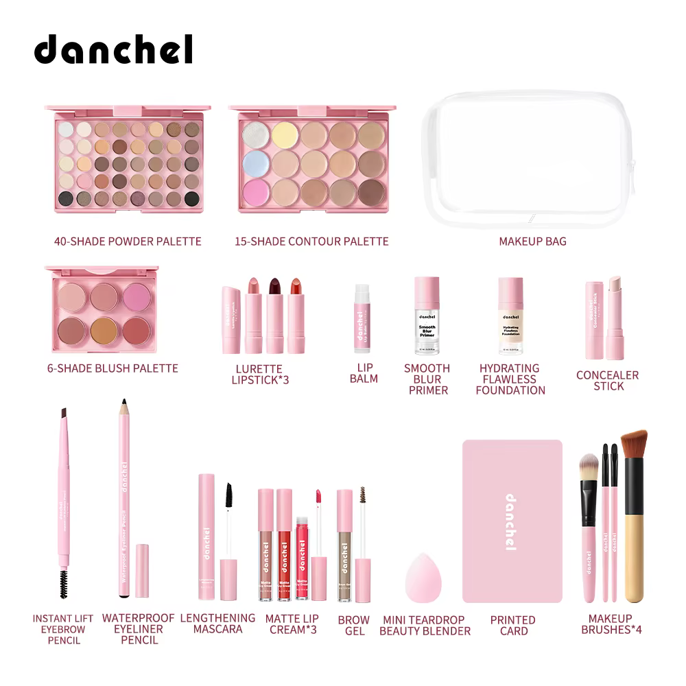 Ensemble de maquillage pour le visage, fard à paupières, contour, blush, rouge à lèvres, fond de teint, anticernes, crayon à sourcils, eye-liner, mascara, kit cosmétique avec pinceaux de maquillage