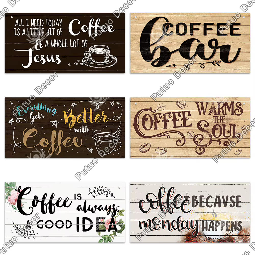 Putuo décor café signes en bois Plaque plaque en bois rustique suspendu pour café Bar cuisine maison arrière-cour mur Art décoration cadeau