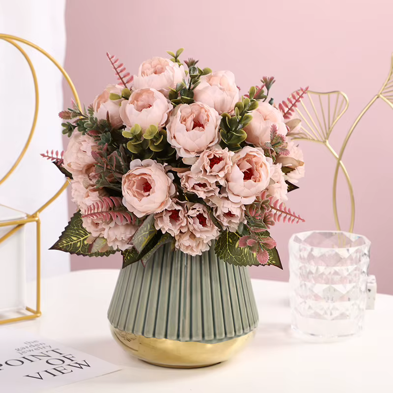 Simulation de roses artificielles à 9 têtes, fausse arc de mariage, fleur en soie, décoration de maison, salon, Table, fausse fleur