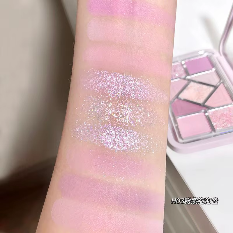 Nouveau 9 couleurs rose violet fard à paupières Palette haute brillance paillettes perle et mat pressé poudre