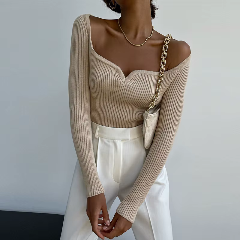 Pull tricoté pour femmes, nouvelle chemise et haut à bascule de couleur unie, automne et hiver 2025