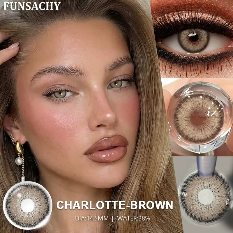 FUNSACHY 1 Paire de Lentilles de Contact Naturelles Colorées pour les Yeux Marron Gris