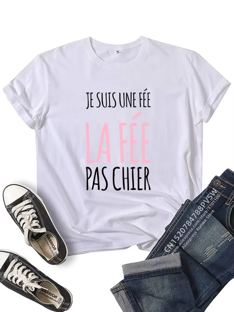 France drôle lettre Manche Courte Humor Je Suis Une Fée graphique T-shirt fille Y2K Harajuku noir rose rouge nouveaux T-shirt hauts