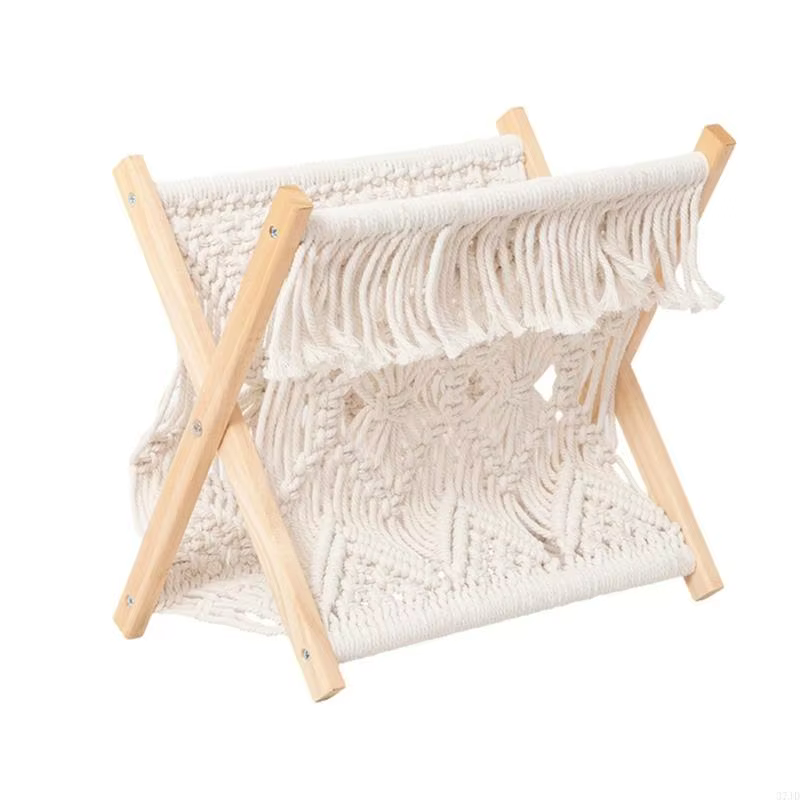 Étagère lecture Flexible avec cadre en bois, avec cordon en coton torsadé, idéale pour les publications terrasse, 37JD