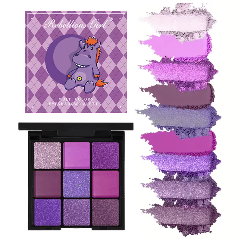 Palette de fards à paupières violet Ube 9 couleurs – finition mate et scintillante