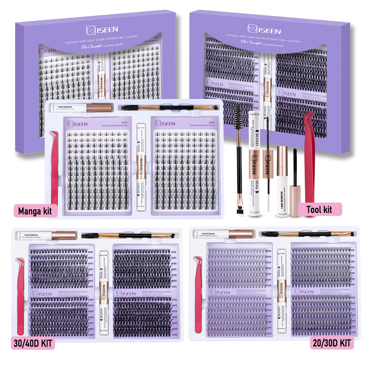 ISEEN bricolage Kit d'extension de cils grappe mélange