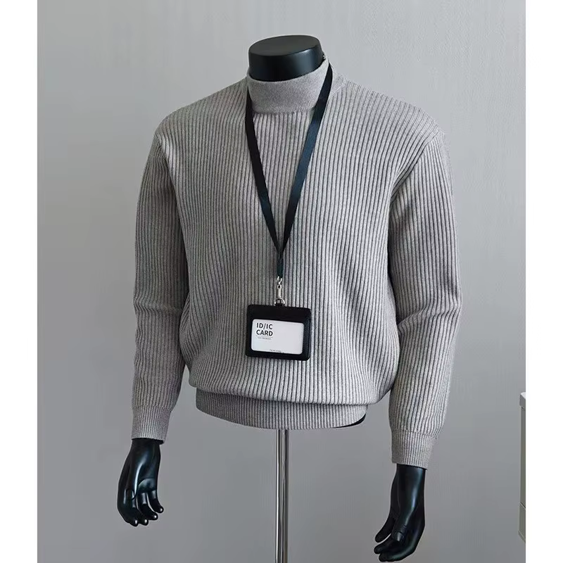 Pull tricoté haut de gamme pour homme, style décontracté américain, à rayures, col semi-montant, collection Printemps-Automne 2026
