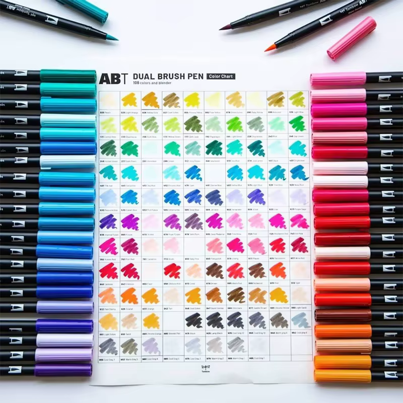 Tombow-Ensemble de marqueurs d'interconnexion, stylo brosse pour touristes à pointe souple en nylon ABT, manuel de dessin non CUSafe sans purge, papeterie japonaise, 10 pièces