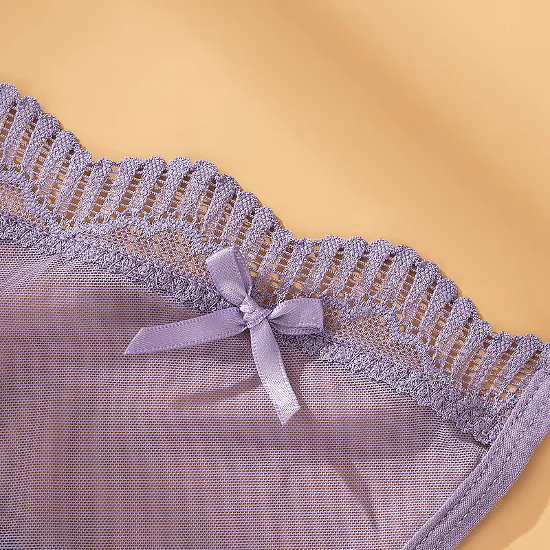 Strings sexy taille basse pour femmes, culottes en dentelle avec nœud doux, slips transparents, sous-vêtements évidés pour dames, intimes solides