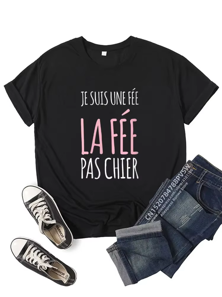 France drôle lettre Manche Courte Humor Je Suis Une Fée graphique T-shirt fille Y2K Harajuku noir rose rouge nouveaux T-shirt hauts