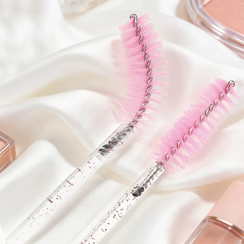 10 brosses à mascara roses en forme de dessin animé avec étui à nœud papillon, applicateur anti-poussière pour extensions de cils, peigne à sourcils, outil de maquillage