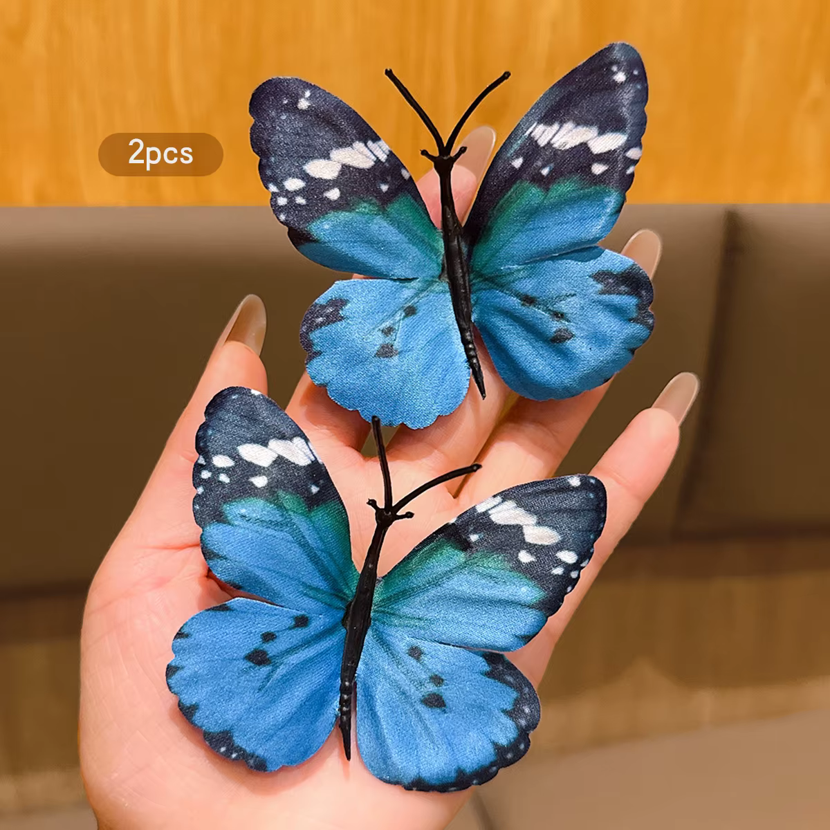 2 pinces à cheveux papillon fée bleu eau adaptées aux accessoires