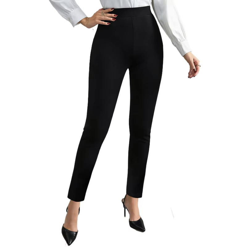 Pantalon crayon minimaliste et élégant 2026 pour femme, taille élastique, confortable, amincissant, noir uni, pour le bureau et les soirées