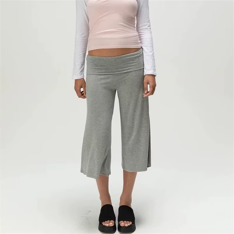 Pantalon Gaucho plissé à taille basse pour femme, coupe courte, jambe large, style Capri, idéal pour l'été, pantalon de yoga, bas de pyjama