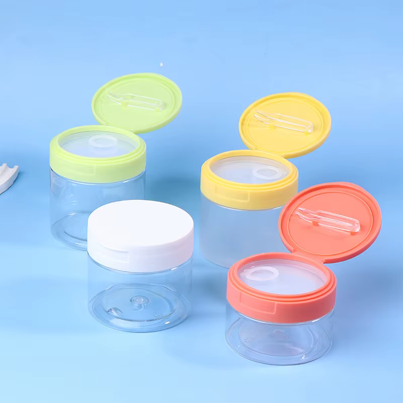 ♡ Pot de 200-350 ml pour démaquillant avec pince à épiler, pots ronds transparents, bouteille vide à large ouverture, flacon à rabat pour rangement de lotion