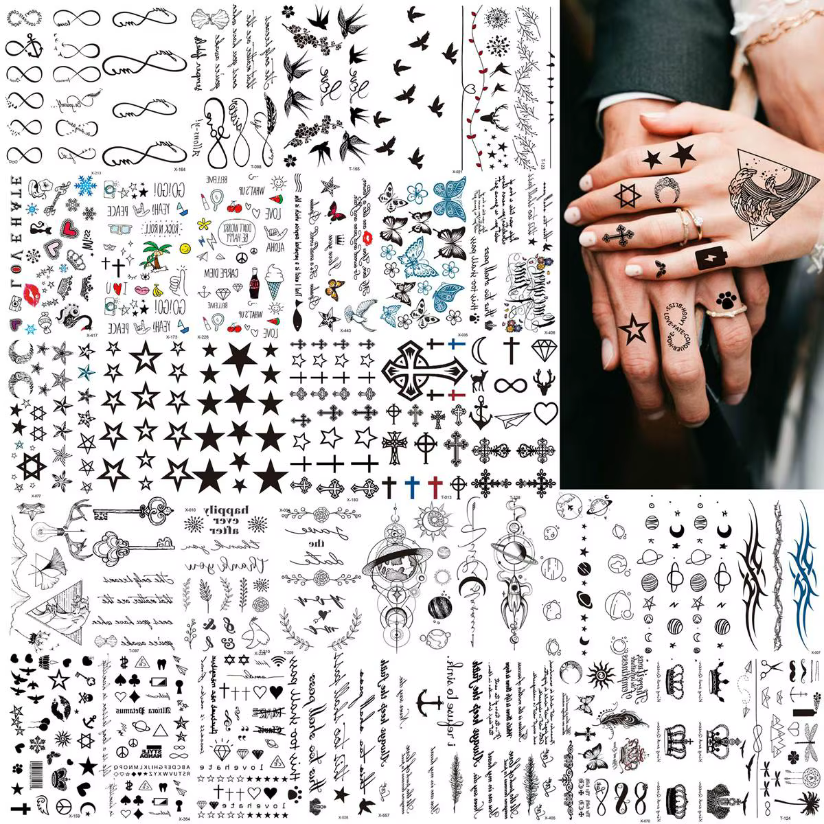 Tatouages Temporaires Petits Animaux, Faux Crâne Noir, Autocollant Imperméable, Minuscules et Réalistes, pour Adultes, Doigt et Bras, 66 Feuilles
