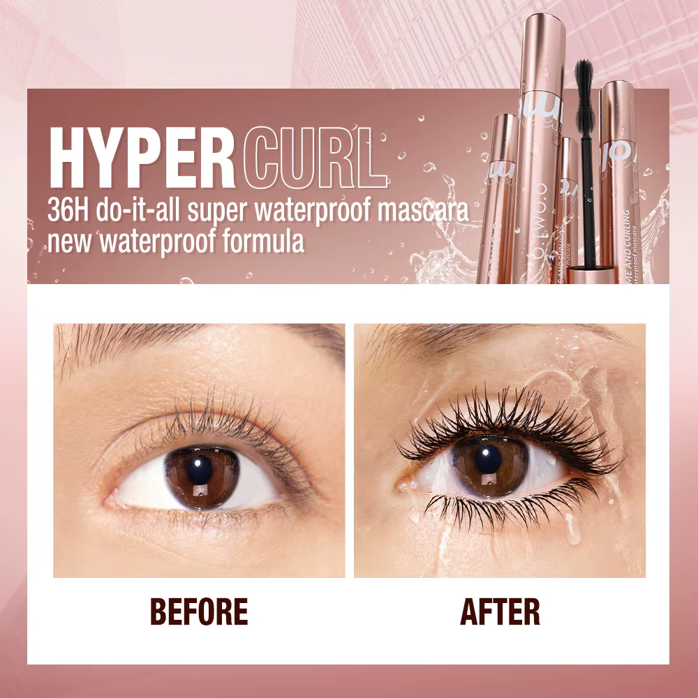 O.TWO.O Mascara imperméable à l'eau 4D soie fibres bouclage Volume cils épais allongement nourrir Extension