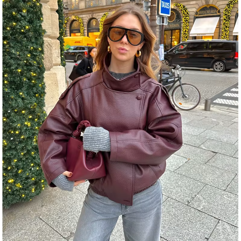 Vestes en similicuir pour femmes, veste bomber oversize pour femmes, manteaux d'hiver pour femmes, vêtements d'extérieur, vestes demi-saison