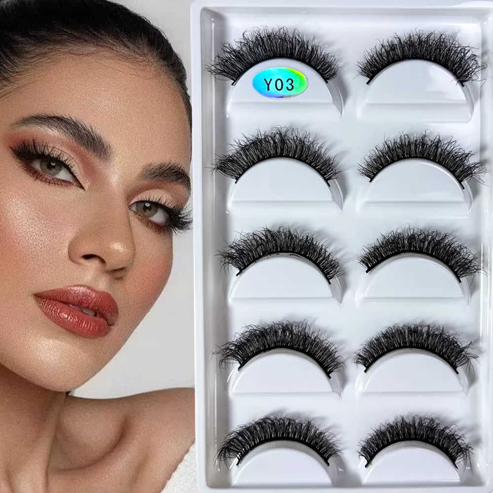 NOUVEAU Lot de 5 paires de faux cils 3D Y08 en vison naturel, style volumineux, pour maquillage, faux cils, faux cilios, outils de beauté
