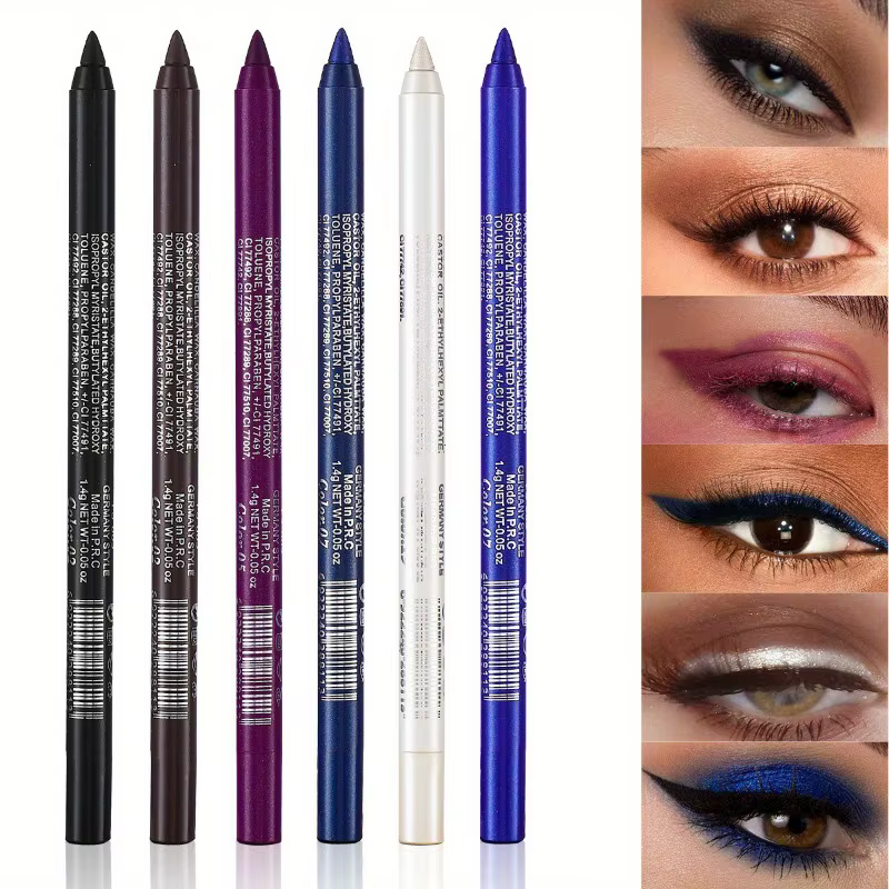 Stylo Eyeliner coloré 6 couleurs, haute pigmentation, nacré, scintillant, métallique, Smokey Punk Gothic, longue durée, imperméable
