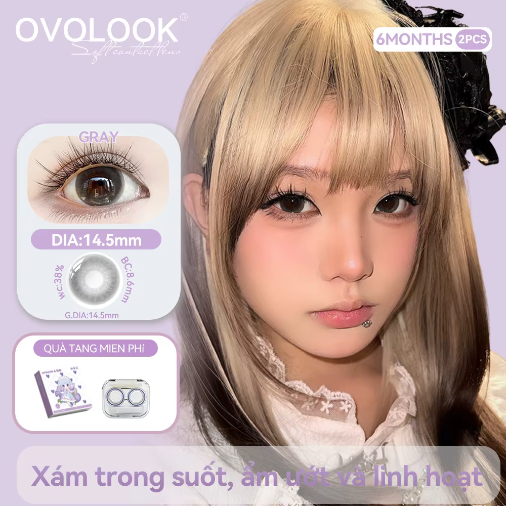 OVOLOOK - 2 lentilles de contact colorées de grand diamètre bleues/marron/grises/noires pour les yeux avec correction