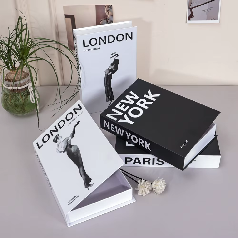 Boîtes de faux livres décoratives simples, ornements pour table basse, décoration de salon, Paris, New York, Londres