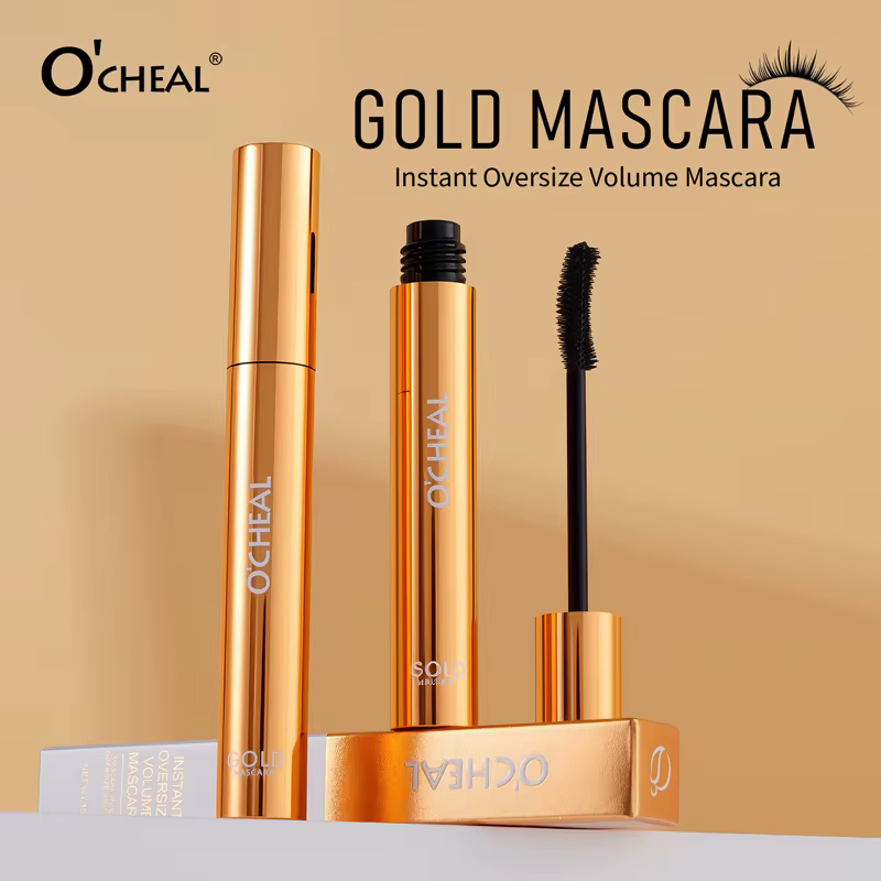 Mascara O'CHEAL Gold Mascara Noir 3D Soie Épaisse Bouclée Allongeant les Cils Séchage Rapide Difficile à Baver Longue Durée Imperméable