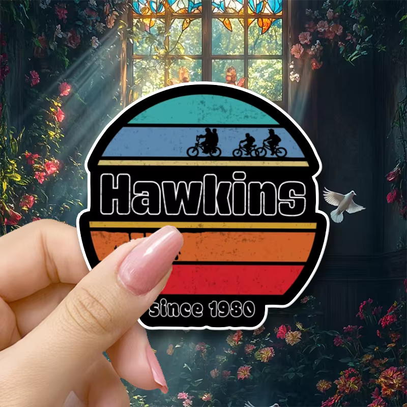 Autocollant en vinyle de la série télévisée Stranger Things - Autocollant auto-adhésif semi-mat réutilisable - Forme irrégulière pour ordinateurs portables