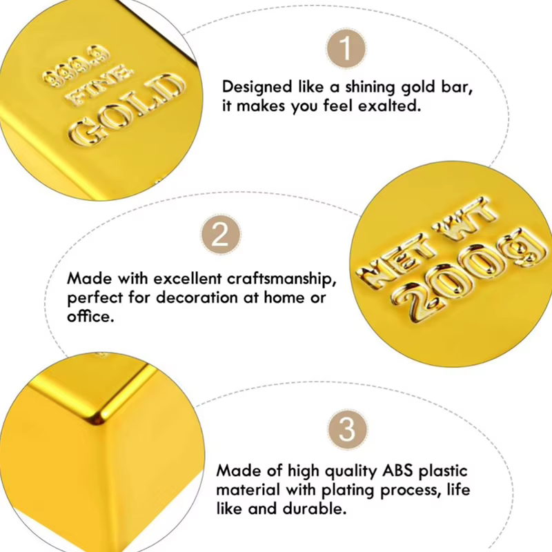 Faux lingot d'or en plastique, presse-papiers, décoration d'intérieur, simulation de brique dorée