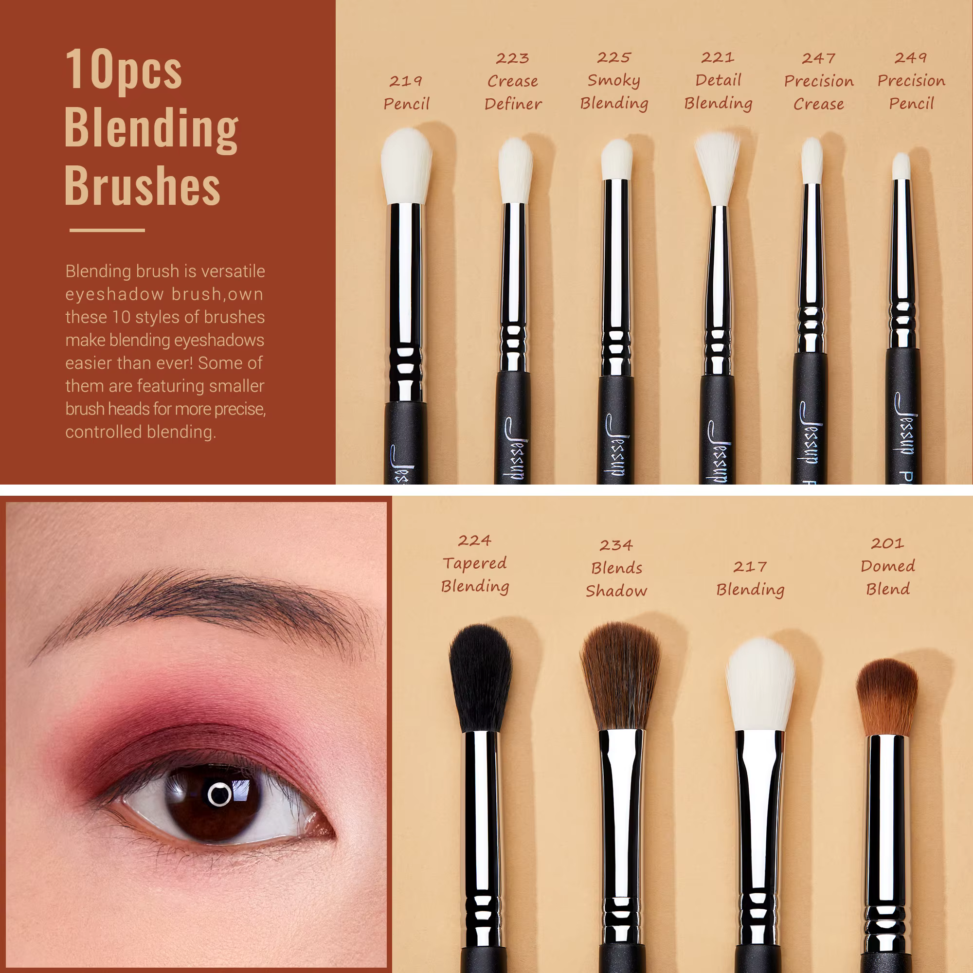 Jessup-Ensemble de pinceaux de maquillage pour les yeux