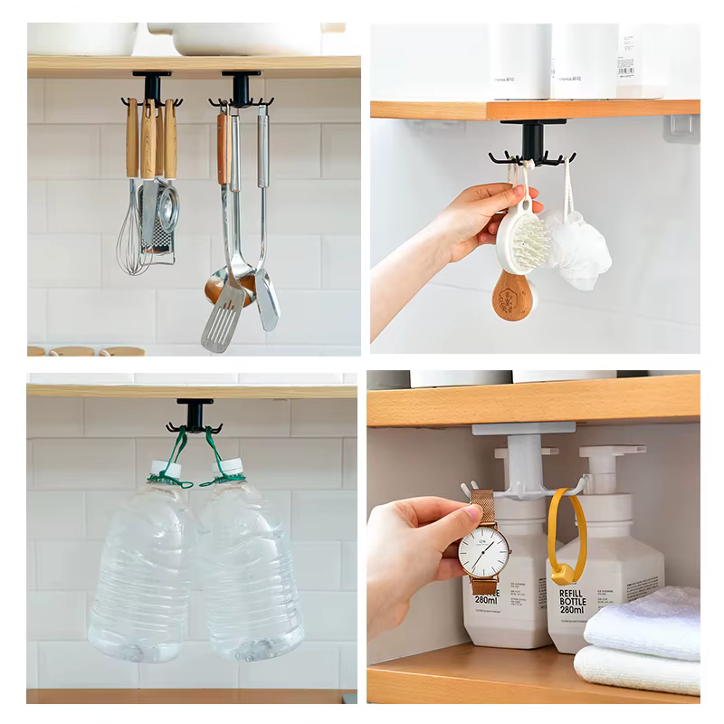 Crochets de cuisine Rotation Rack De Stockage Sans Poinçonnage Mural Ustensiles De Cuisine Fournitures Dieux Étagères Multifonctionnelles