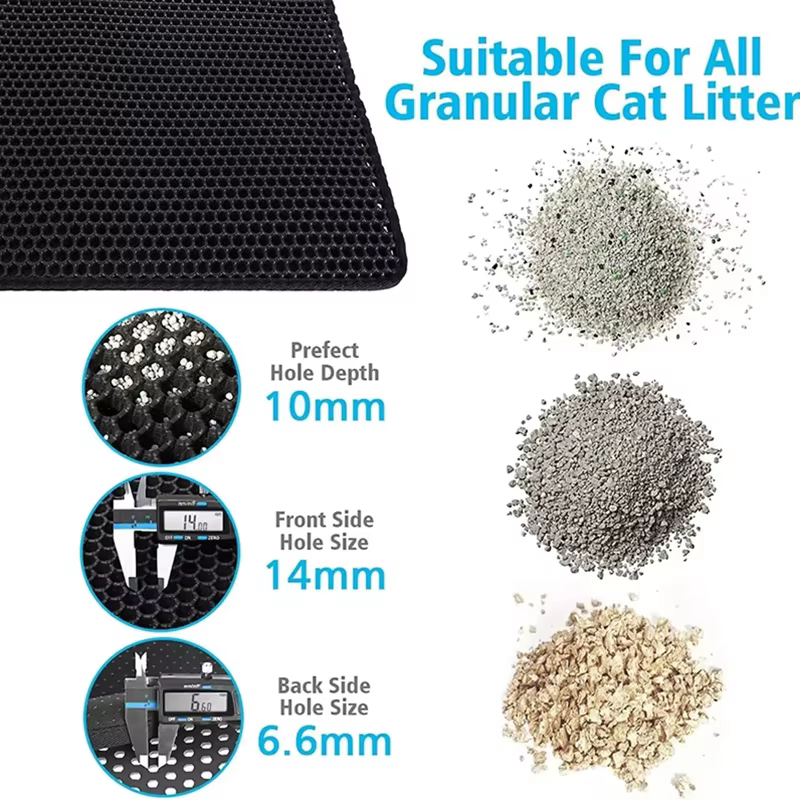 Tapis pour litière de chat, design à 2 couches, technologie de capture de sable de qualité supérieure, base imperméable, antidérapant, protection de sol pour animaux domestiques, pour chatons d'intéri