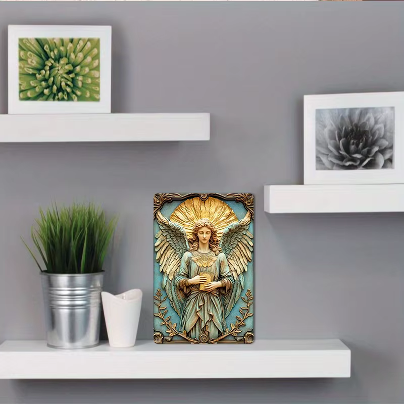 Art mural en aluminium de style vintage, décor religieux, Archange Raphaël, OJ facile à monter, signe plat, orientation portrait, 8x12 po