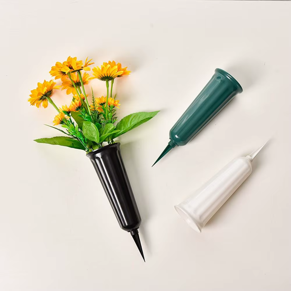 Vase de cimetière avec pointes, support de vase floral en plastique, pierre tombale, jardin, sol, extérieur, décorations de marqueurs de fleurs