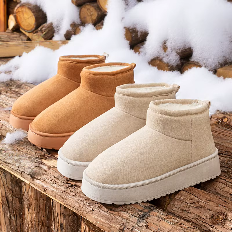 Faux daim fond épais bottes de neige femmes 2025 tendance chaud épaissir peluche coton chaussures femme sans lacet antidérapant hiver bottines