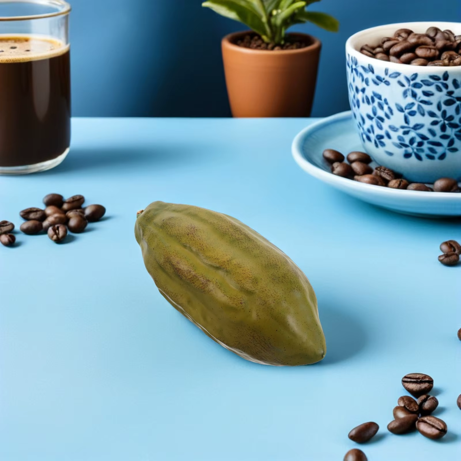 Faux fruit de cacao réaliste, fruit de café artificiel, accessoire de table vert, ornement de cacao simulé pour café, fête, décoration intérieure