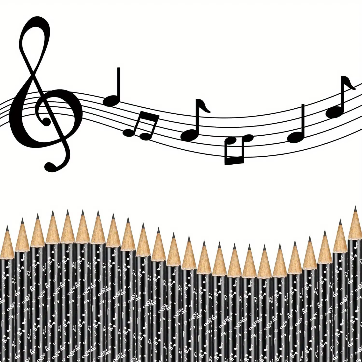 Crayon en bois HB Premium avec gomme, 30 pièces, conception de notes musicales pour dessin et écriture, cadeau idéal pour les amateurs de musique