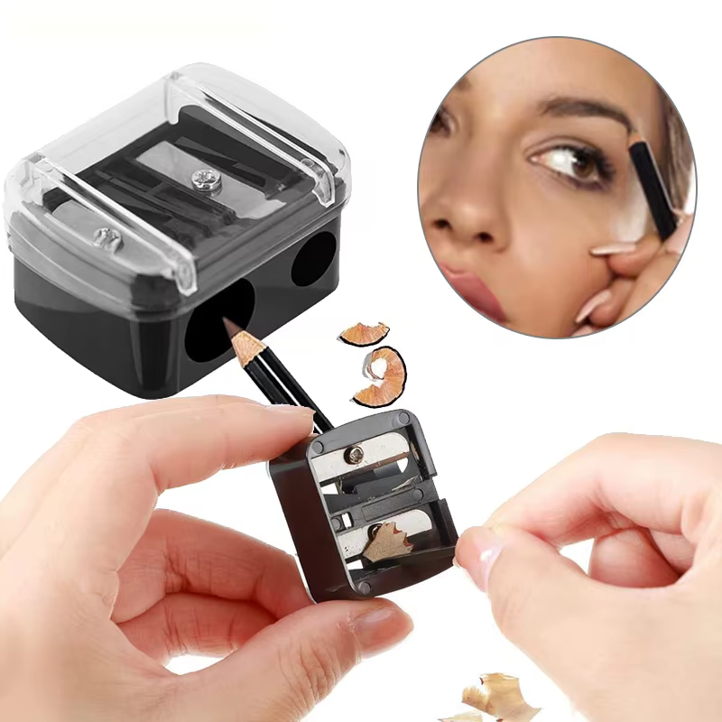 Taille-crayon double trou 2-en-1 pour crayons à sourcils et eye-liner – Idéal pour les fournitures cosmétiques