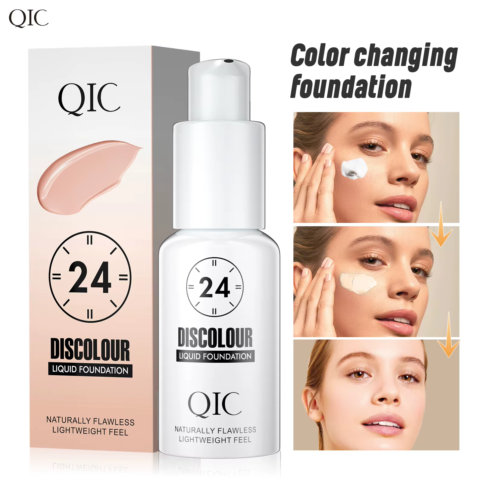 QIC 30ML fond de teint couleur changeante Base de maquillage visage nu couverture complète correcteur mat