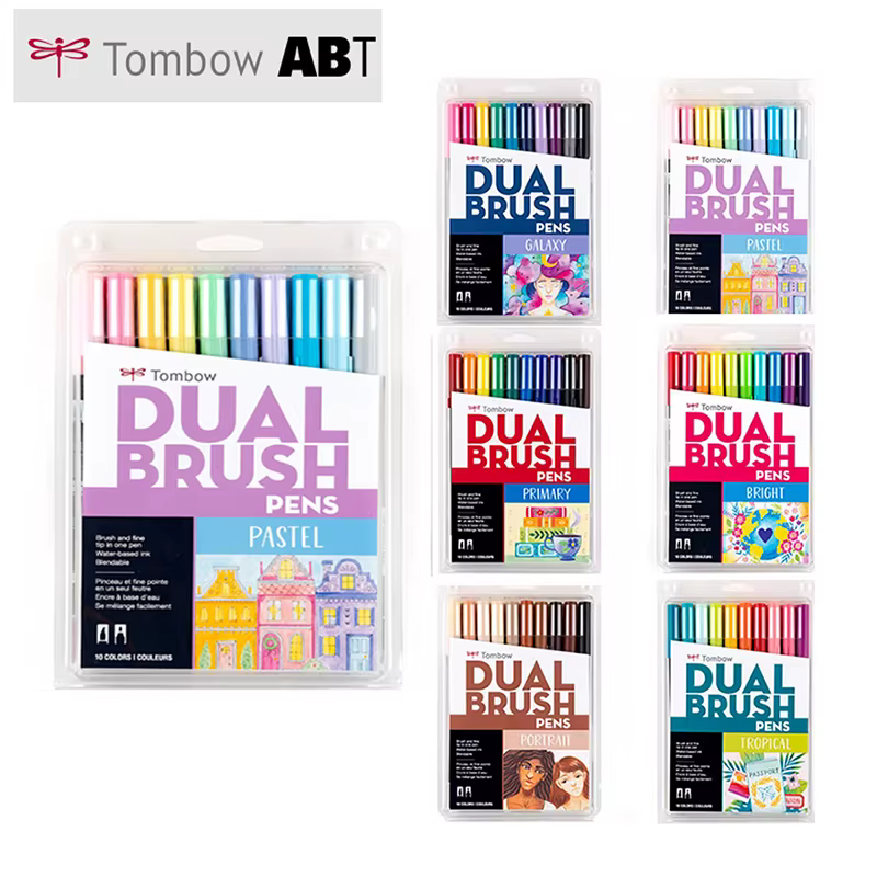 Tombow-Ensemble de marqueurs d'interconnexion, stylo brosse pour touristes à pointe souple en nylon ABT, manuel de dessin non CUSafe sans purge, papeterie japonaise, 10 pièces