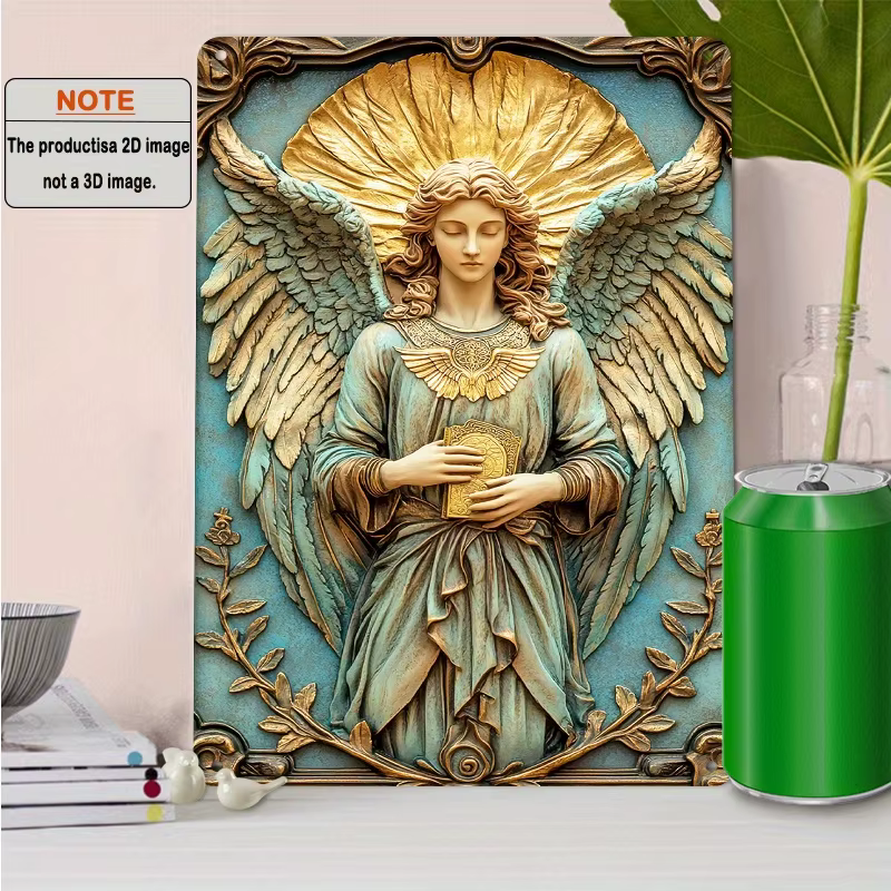 Art mural en aluminium de style vintage, décor religieux, Archange Raphaël, OJ facile à monter, signe plat, orientation portrait, 8x12 po