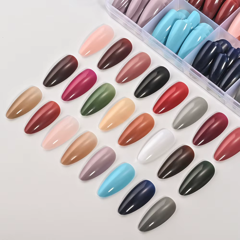 288 pièces/boîte couleur unie amande faux ongles moyen coloré Simple presse sur ongles mixte couverture complète amande faux ongles conseils pour les femmes