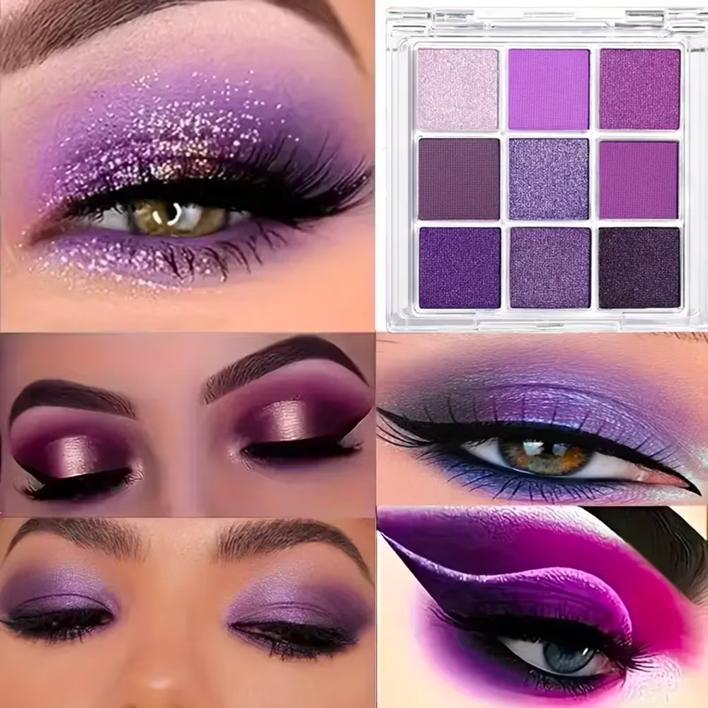 Palette de fards à paupières violets de 9 couleurs – Mat & Shimmer