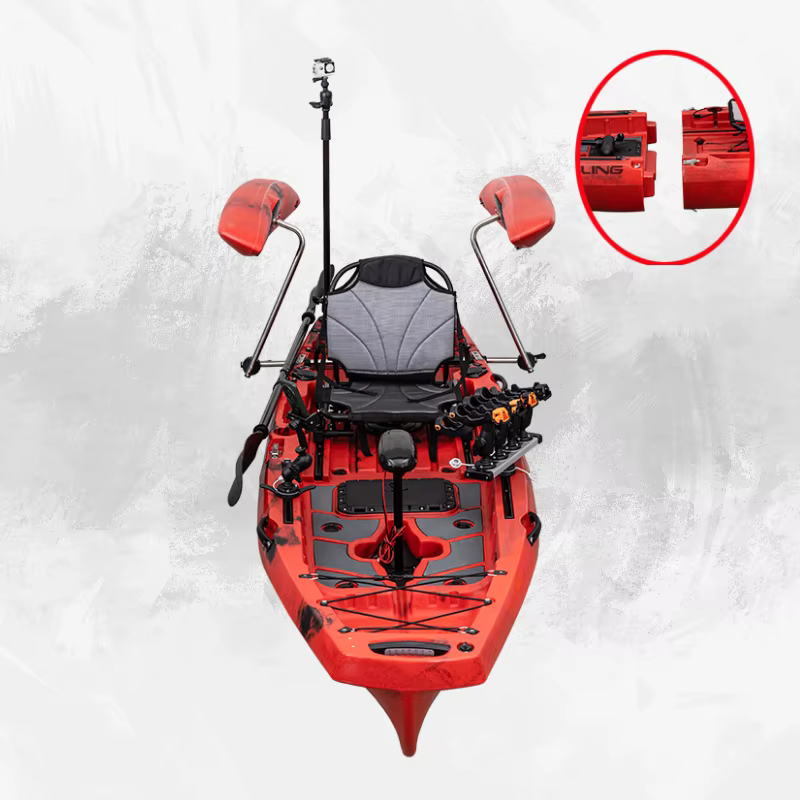 Kayak en PVC de haute qualité pour la pêche en plein air, monoplace, avec un grand espace de rangement et une base de canne intégrée pour le surf