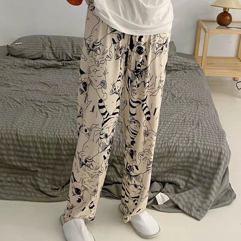 Pantalon de pyjama pour femme, motif chat de dessin animé Moe Big Battle, pantalon décontracté ample pour étudiante, pantalon de nuit pour femme