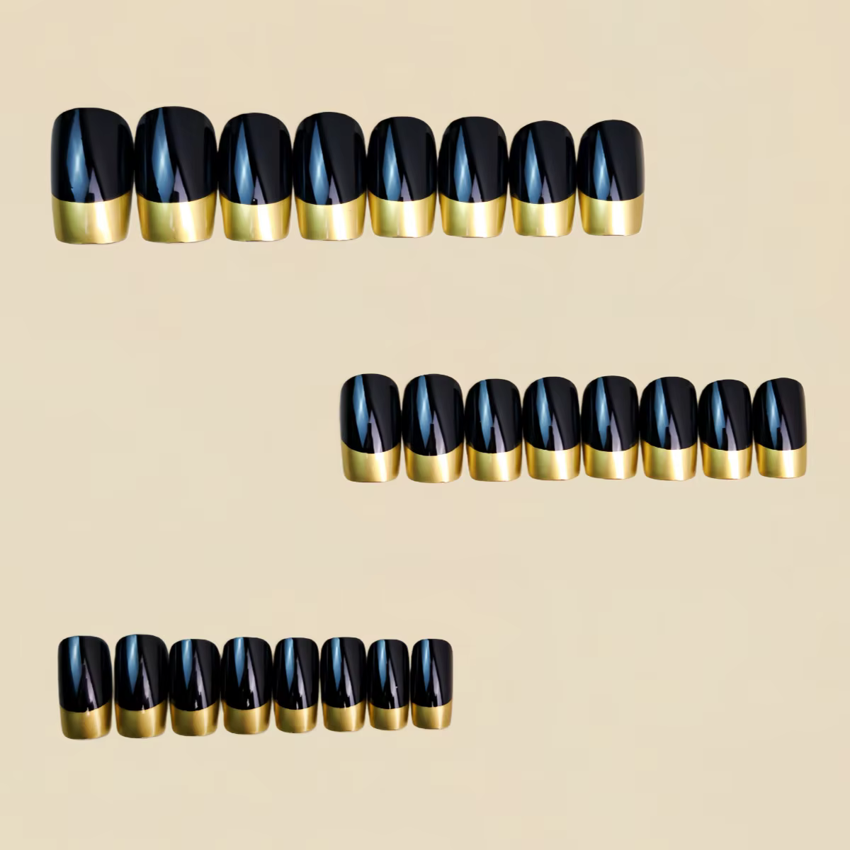 Faux ongles carrés moyens, finition brillante, Double couleur, Style français, violet, argent, noir, doré, Combo, ensemble d'art pour faux ongles à pression