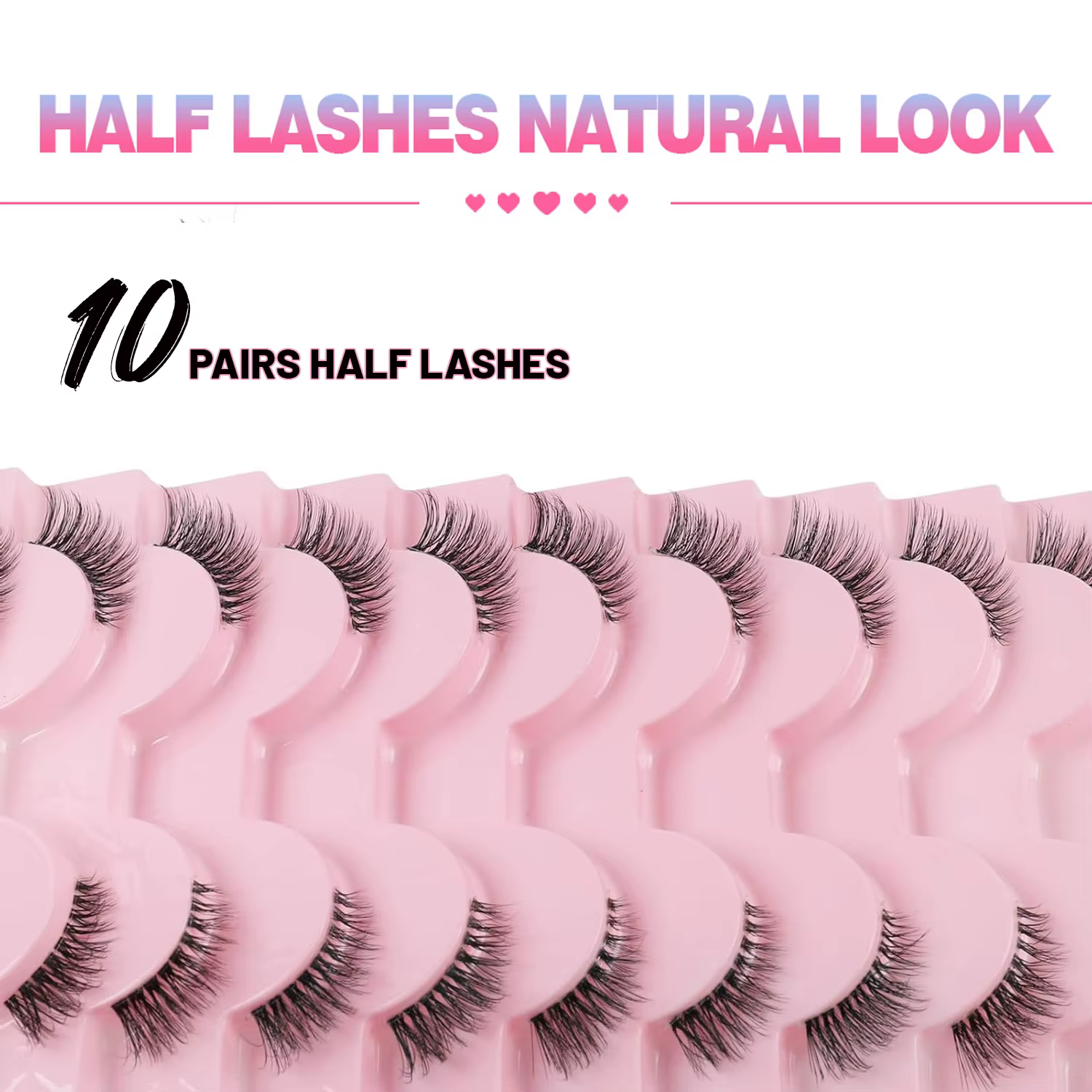 Demi-cils, aspect naturel 10 paires de cils de chat épais 10mm